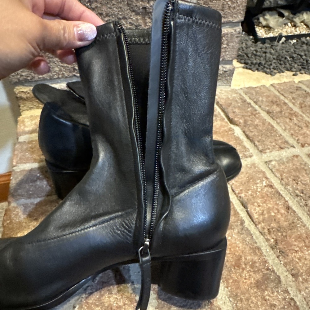 Reformation Louis Stretch Sock Bootie Leather Boots Block Heel Black Size 6.5 - Picture 16 of 16